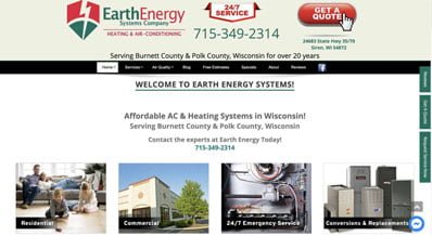 Website Design for Earth Energy in Siren, WI